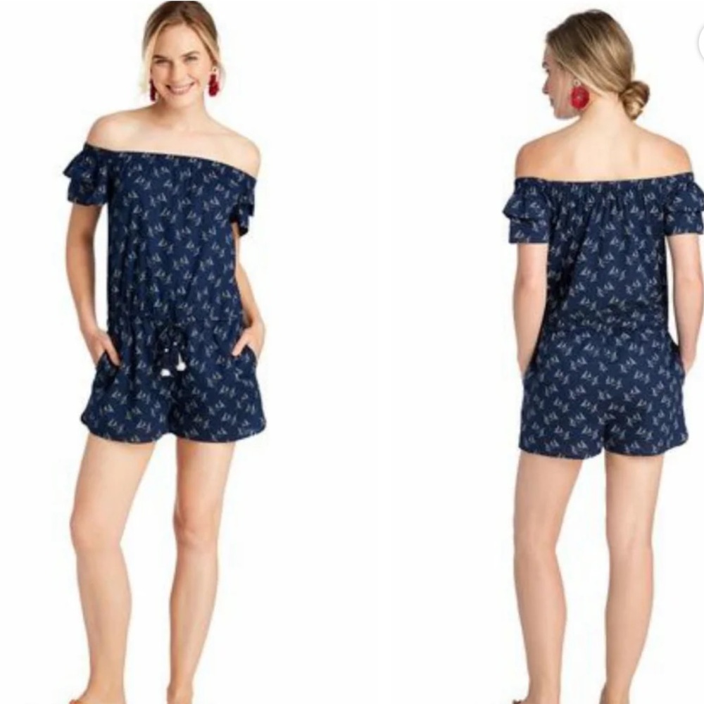 Vineyard Vines- Navy sailboat print Romper. Size XS